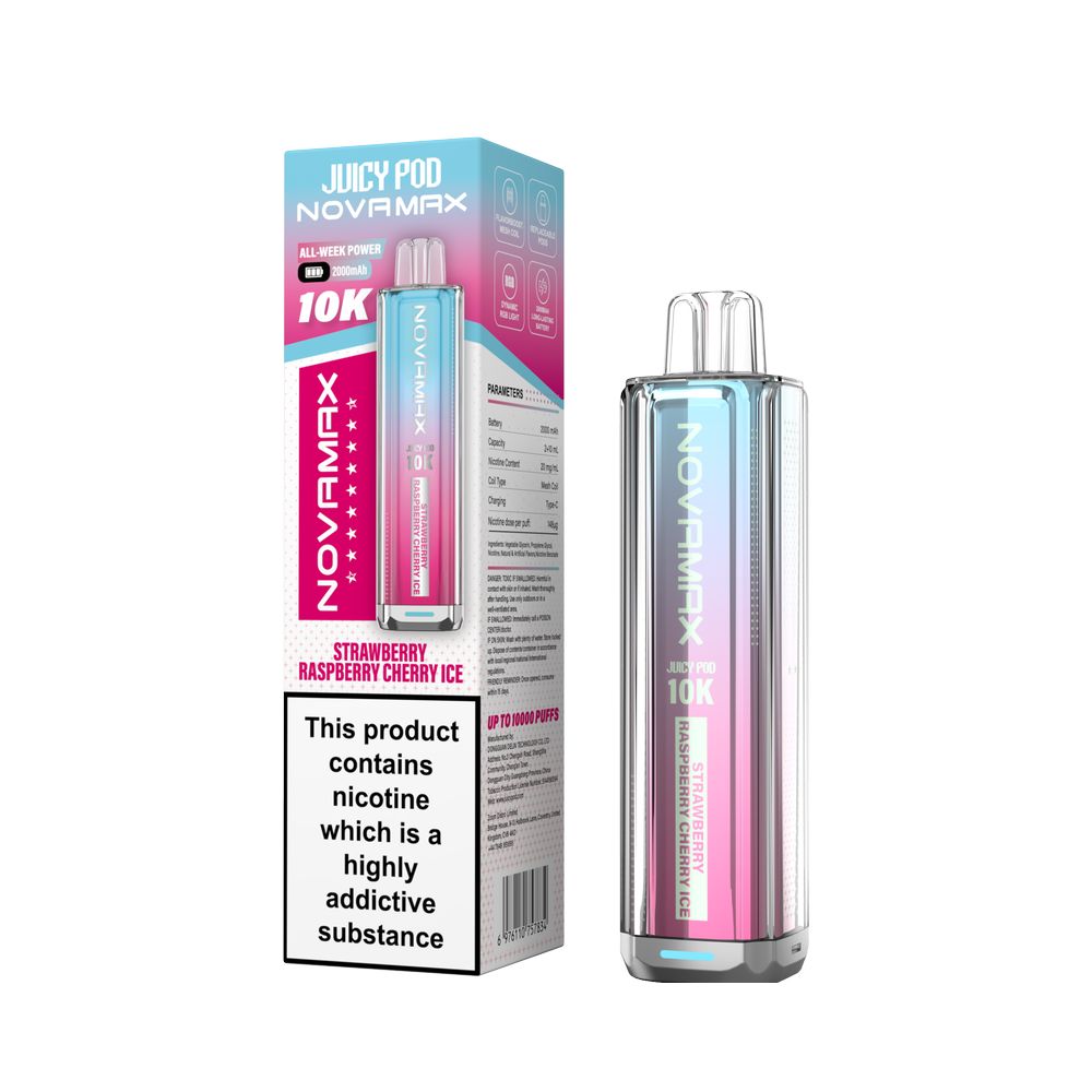 Juicy Pod NovoMax 10k Strawberry Raspberry Cherry Ice
